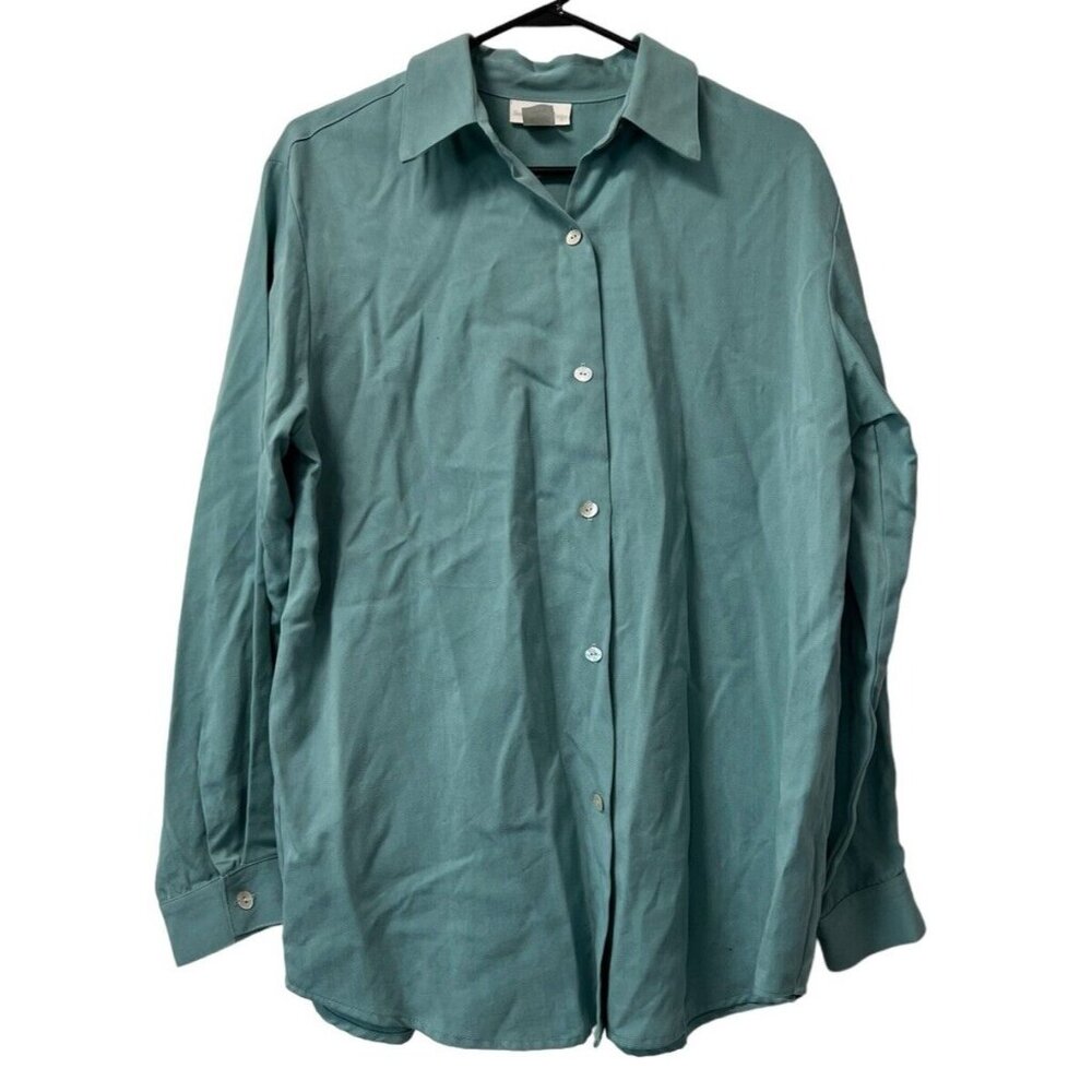 Soft Surroundings Tencel‎ Long Sleeve Button Up Shirt Size Large Classic Vintage